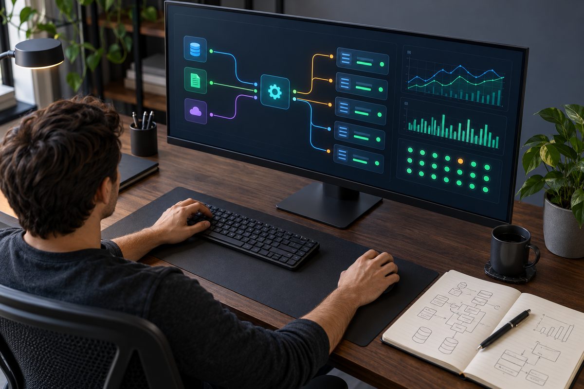 Data synchronization pipeline monitor showing queue worker throughput