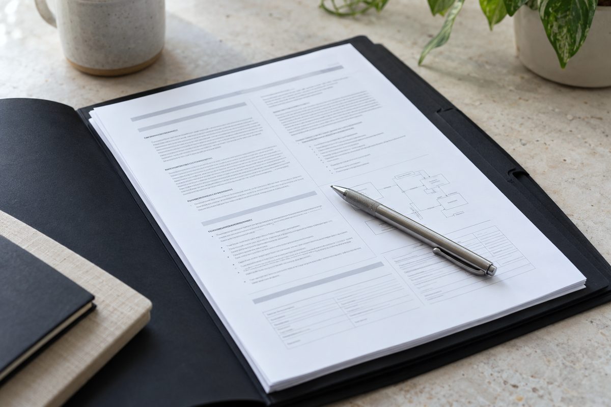 Printed technical service agreement documentation and contracts folder