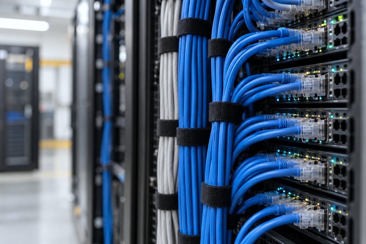 Structured server rack patch panel cabling with indicators