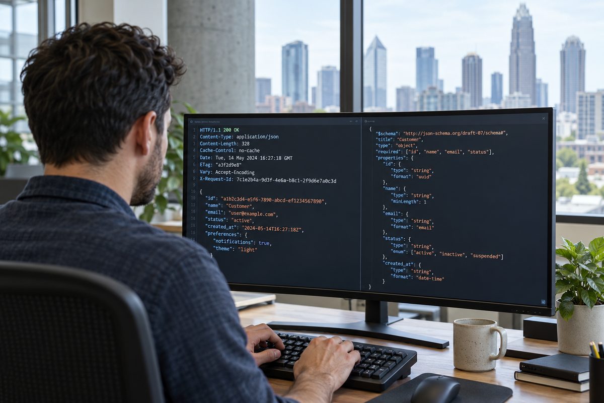 Software engineer testing API payload integrations and latency responses