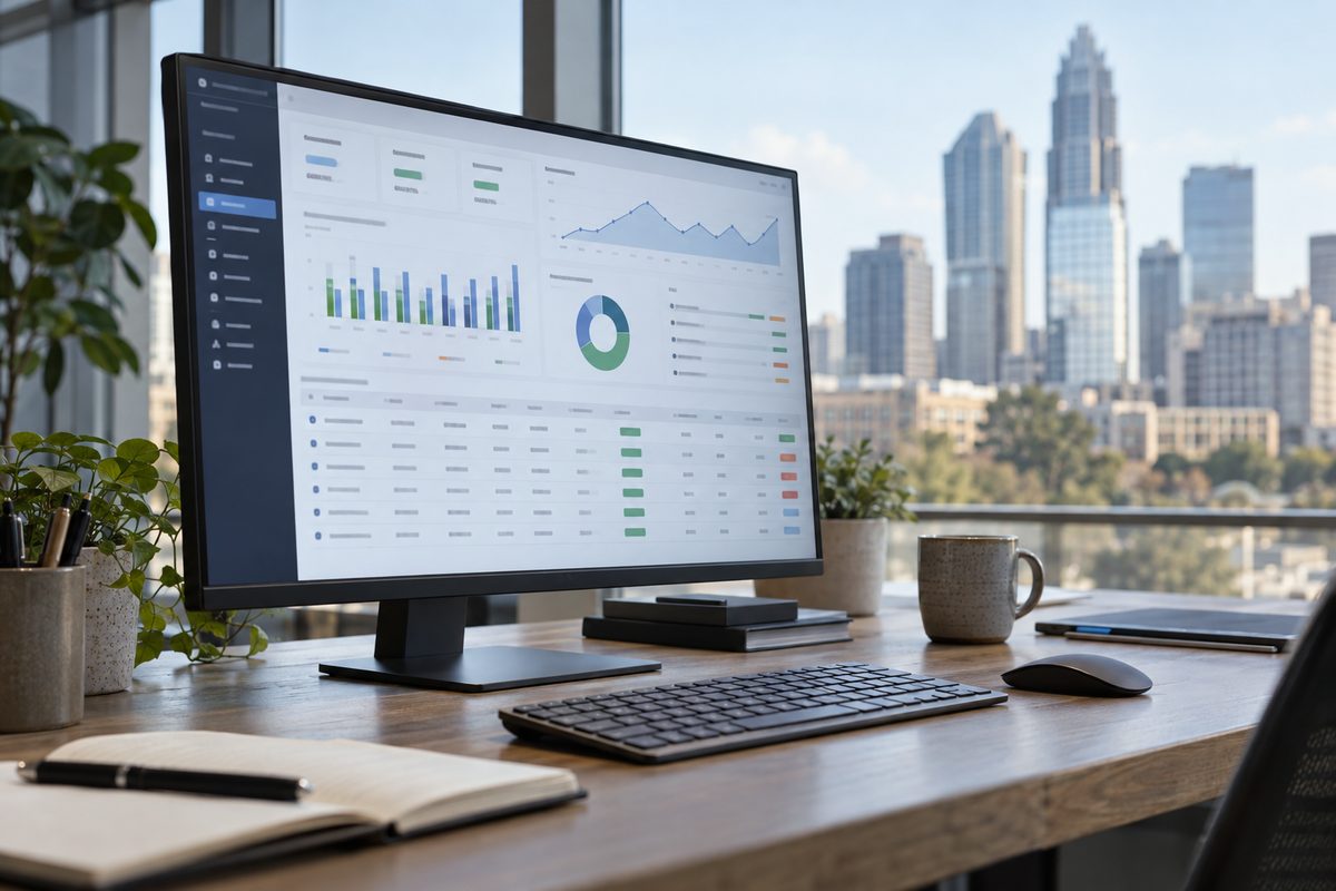 Operational web portal dashboard interface displayed on a high-resolution monitor