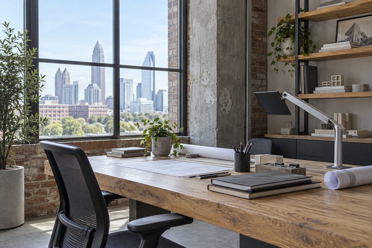 Technical development studio workspace with architectural lighting